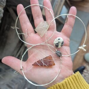 Extra Large Silver Hoop Earrings Sea Glass Artist Made- Mix + Match Set Of 3